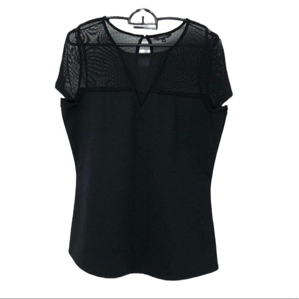 RW&Co black mock neck sheer collar short sleeve tee shirt Medium